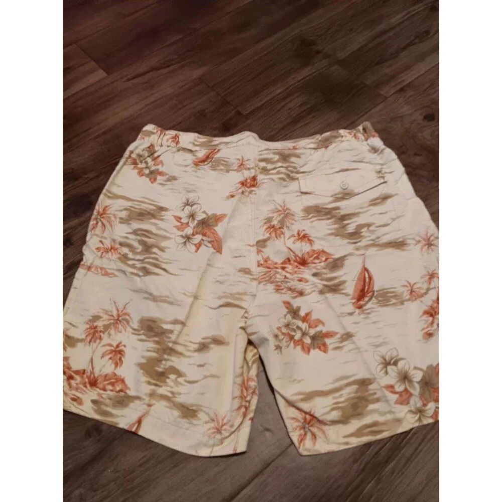 Tommy Bahamas Creme Toned Tropical  Trees Men's Swim Board Relax  Shorts Sz M